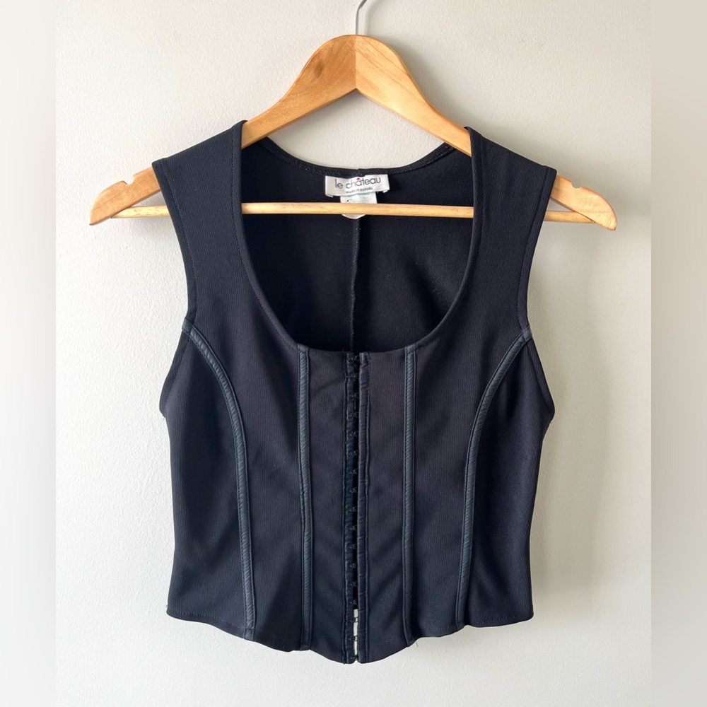 le chateau Y2K Black Sleeveless Corset-Style Hook-Front Tank Size S Whimsigoth